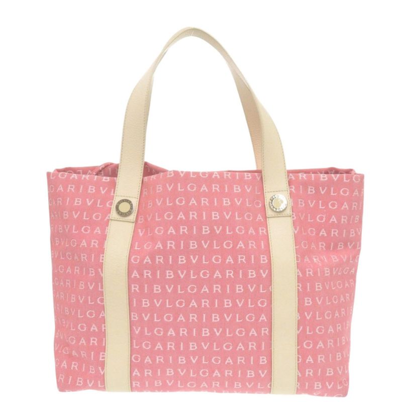 Bvlgari Logomania Tote Canvas Leather Pink