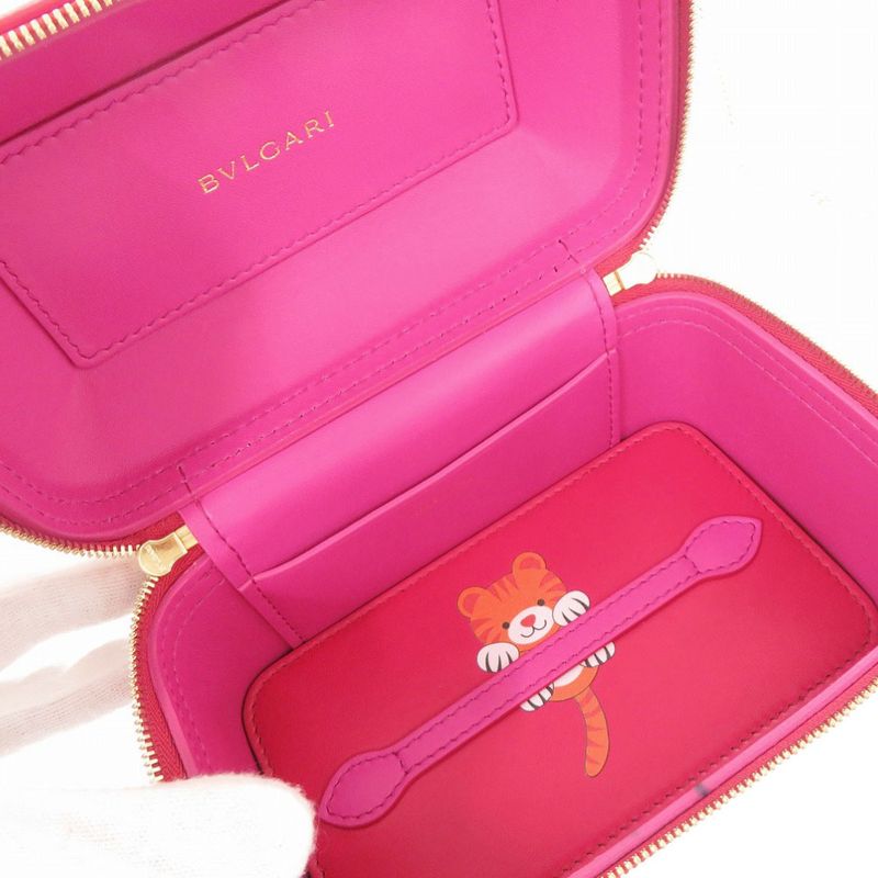 Bvlgari 2-Way Serpenti Leather Red Vanity Bag Handbag