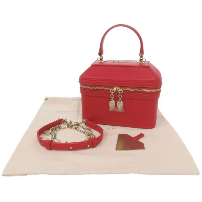 Bvlgari 2-Way Serpenti Leather Red Vanity Bag Handbag