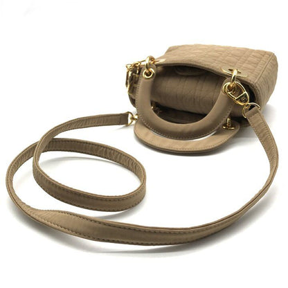 Dior Lady Cannage Nylon Canvas 2-Way Mini Small Shoulder Bag Beige