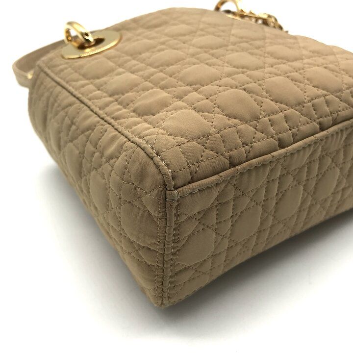 Dior Lady Cannage Nylon Canvas 2-Way Mini Small Shoulder Bag Beige