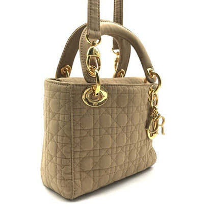 Dior Lady Cannage Nylon Canvas 2-Way Mini Small Shoulder Bag Beige