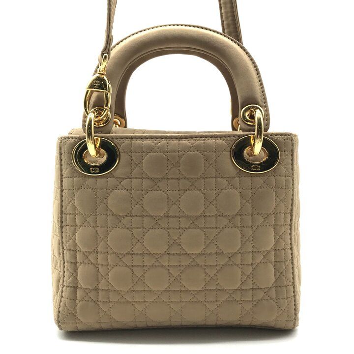 Dior Lady Cannage Nylon Canvas 2-Way Mini Small Shoulder Bag Beige