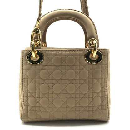 Dior Lady Cannage Nylon Canvas 2-Way Mini Small Shoulder Bag Beige