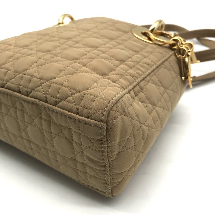 Dior Lady Cannage Nylon Canvas 2-Way Mini Small Shoulder Bag Beige