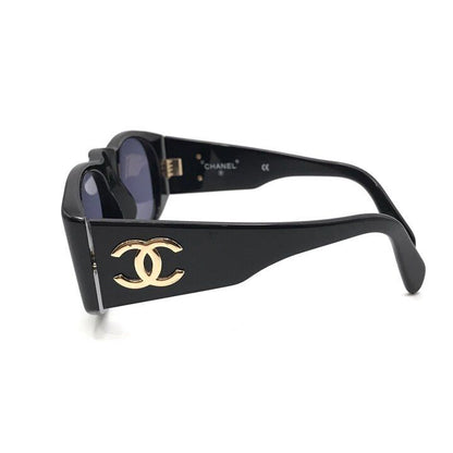 Chanel CC Logo Gold Sunglasses Eyewear Black