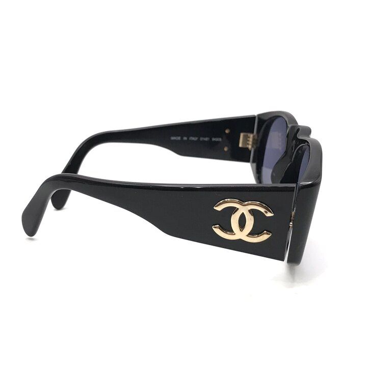Chanel CC Logo Gold Sunglasses Eyewear Black
