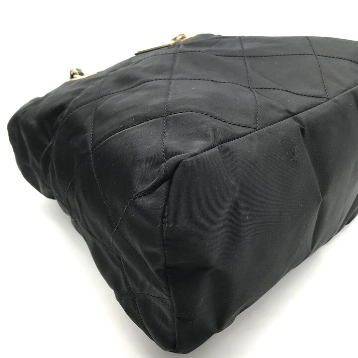 Prada Nylon Chain Tote Shoulder Bag Black Purse