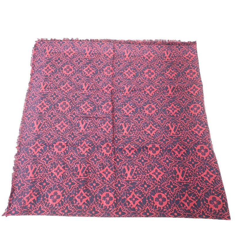 Louis Vuitton Monogram Jacquard Silk Wool Shawl Pink Navy