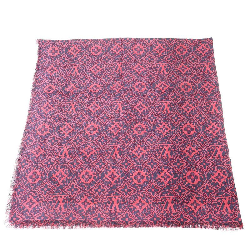 Louis Vuitton Monogram Jacquard Silk Wool Shawl Pink Navy
