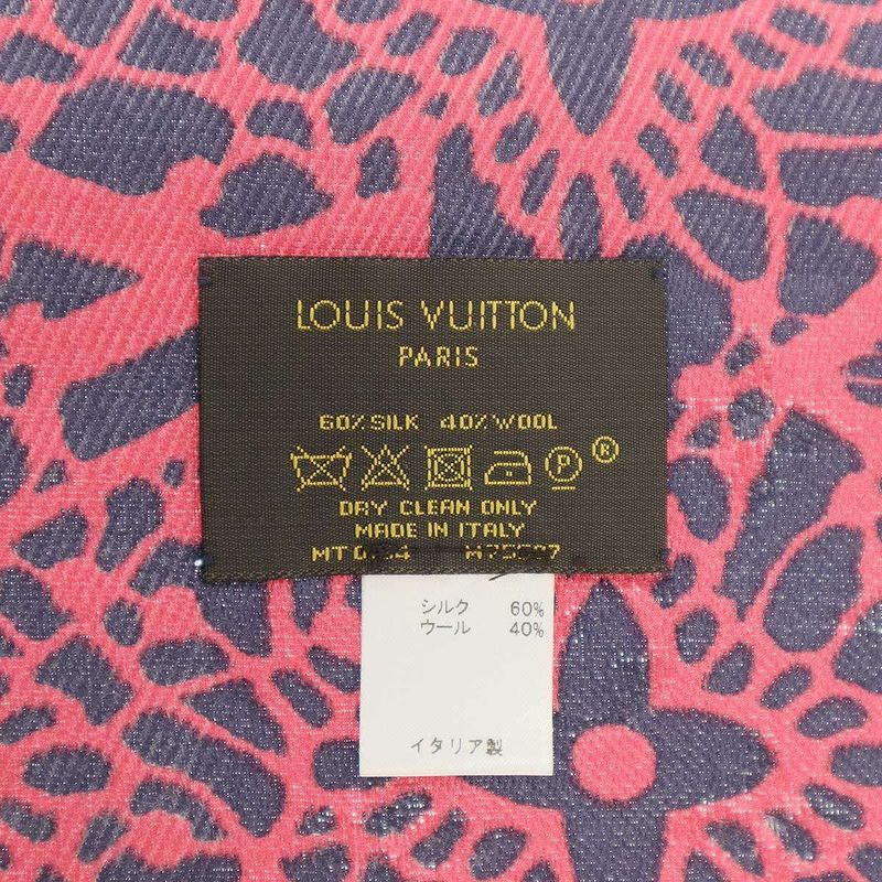 Louis Vuitton Monogram Jacquard Silk Wool Shawl Pink Navy