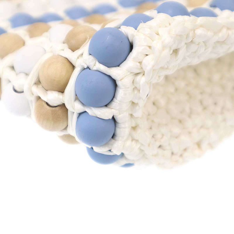 Prada Raffia Wood Bead Tote White