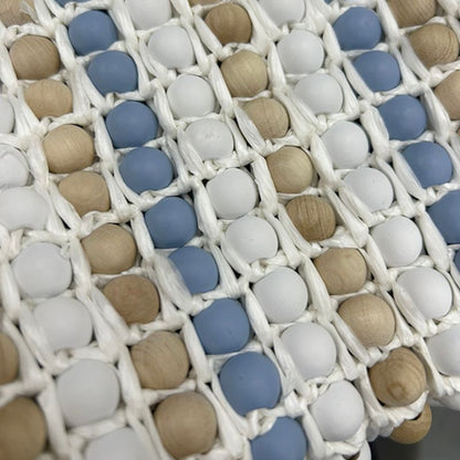 Prada Raffia Wood Bead Tote White