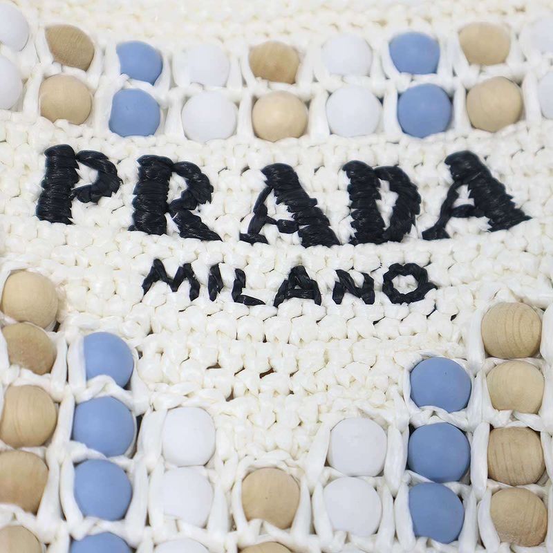 Prada Raffia Wood Bead Tote White