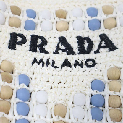 Prada Raffia Wood Bead Tote White