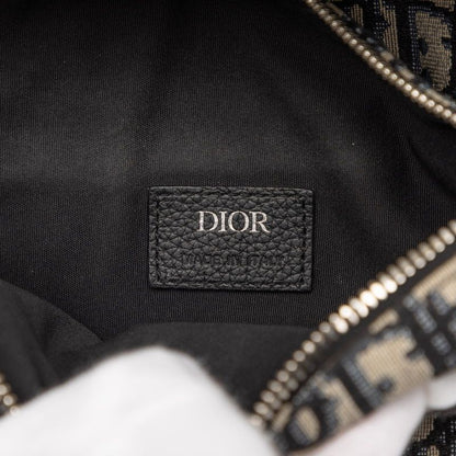 Dior Oblique Saddle Beige Navy Canvas Leather Shoulder Bag
