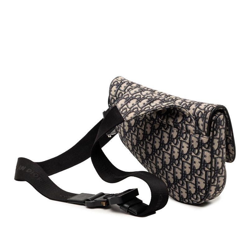 Dior Oblique Saddle Beige Navy Canvas Leather Shoulder Bag