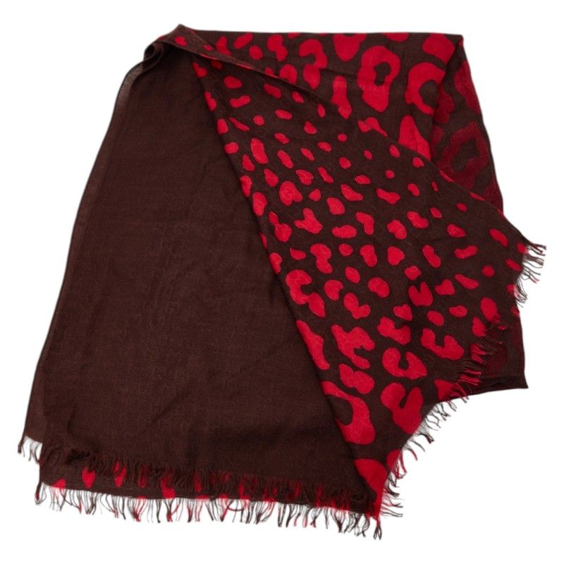 Gucci Leopard Brown Red Rayon Scarf