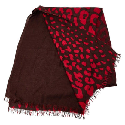 Gucci Leopard Brown Red Rayon Scarf