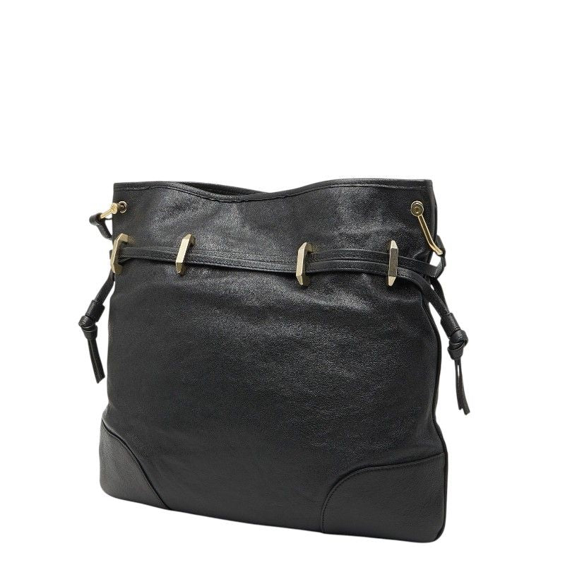 Gucci Horsebit Shoulder Bag Drawstring Black Leather