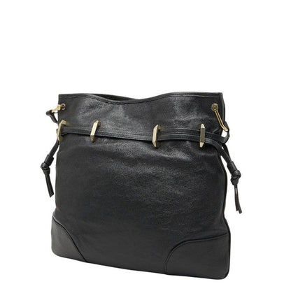 Gucci Horsebit Shoulder Bag Drawstring Black Leather