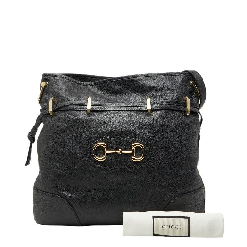 Gucci Horsebit Shoulder Bag Drawstring Black Leather