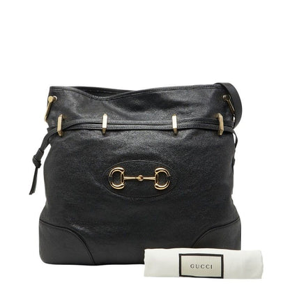 Gucci Horsebit Shoulder Bag Drawstring Black Leather