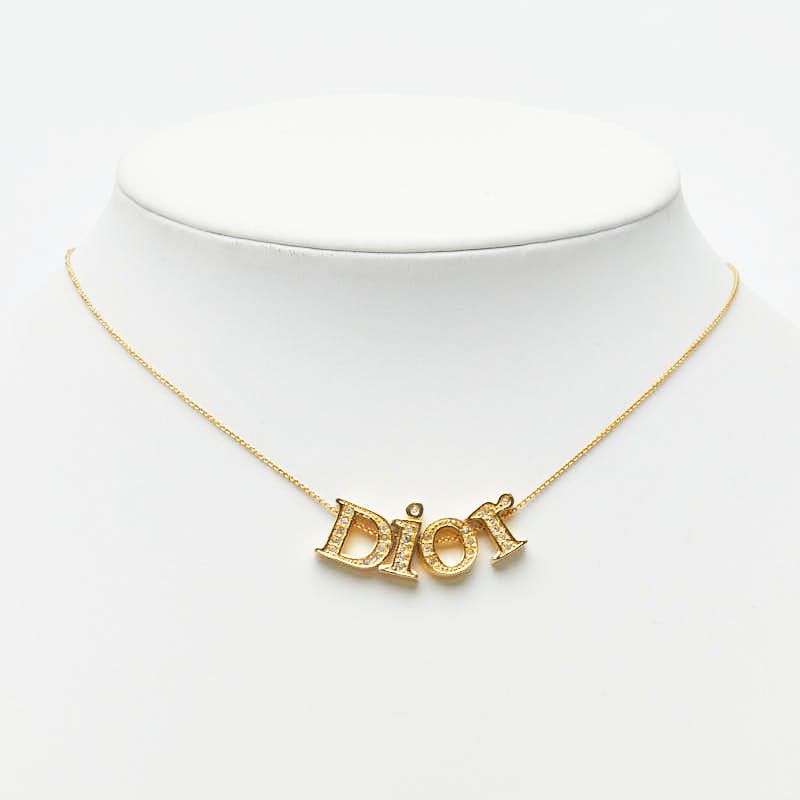 Dior Logo Rhinestone Gold Plated Necklace