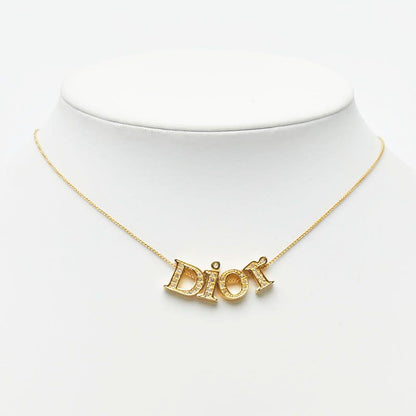 Dior Logo Rhinestone Gold Plated Necklace