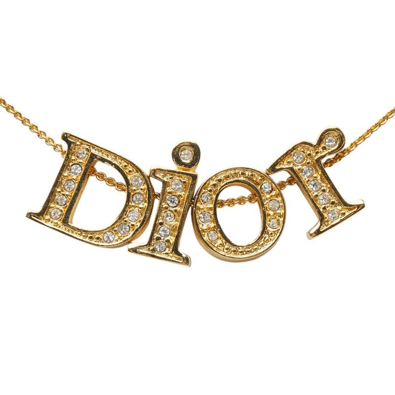 Dior Logo Rhinestone Gold Plated Necklace