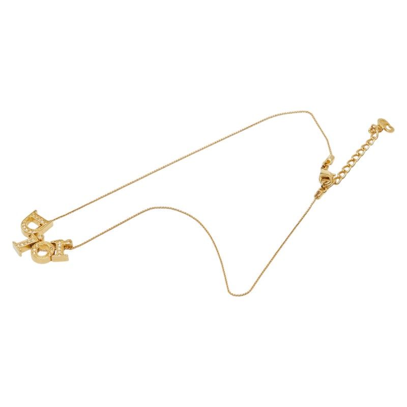 Dior Logo Rhinestone Gold Plated Necklace