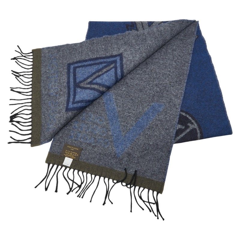 Louis Vuitton Echarpe LV Blue Multicolor Wool Cashmere Scarf