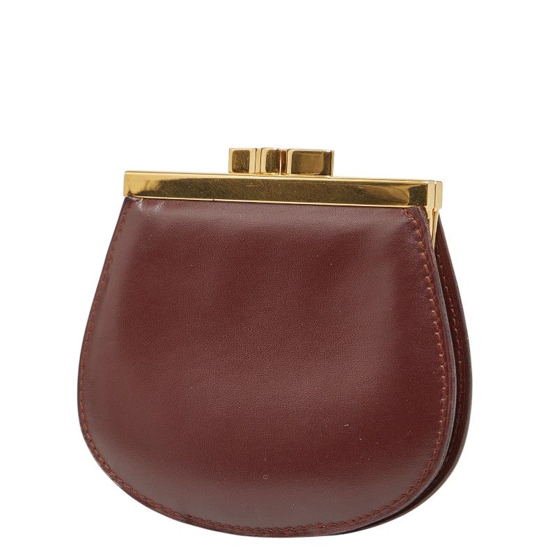 Cartier Must de Cartier Coin Purse Wine Red Gold Leather Wine Bold