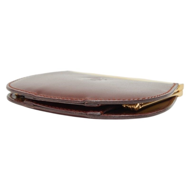 Cartier Must de Cartier Coin Purse Wine Red Gold Leather Wine Bold