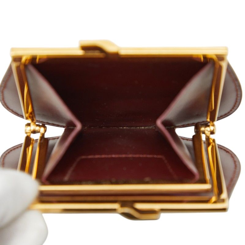 Cartier Must de Cartier Coin Purse Wine Red Gold Leather Wine Bold