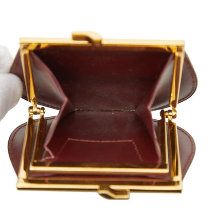 Cartier Must de Cartier Coin Purse Wine Red Gold Leather Wine Bold