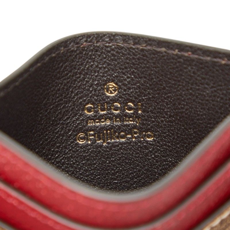 Gucci Doraemon Mini GG Supreme Card Case Beige Red Leather