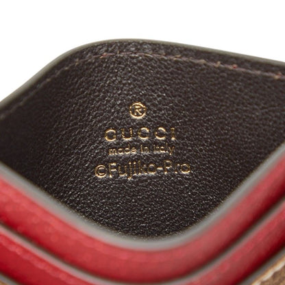 Gucci Doraemon Mini GG Supreme Card Case Beige Red Leather