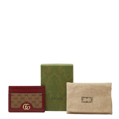 Gucci Doraemon Mini GG Supreme Card Case Beige Red Leather