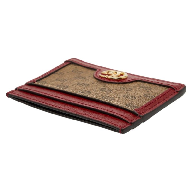 Gucci Doraemon Mini GG Supreme Card Case Beige Red Leather