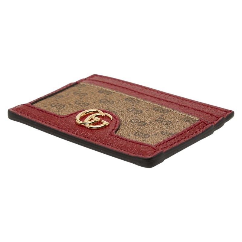 Gucci Doraemon Mini GG Supreme Card Case Beige Red Leather