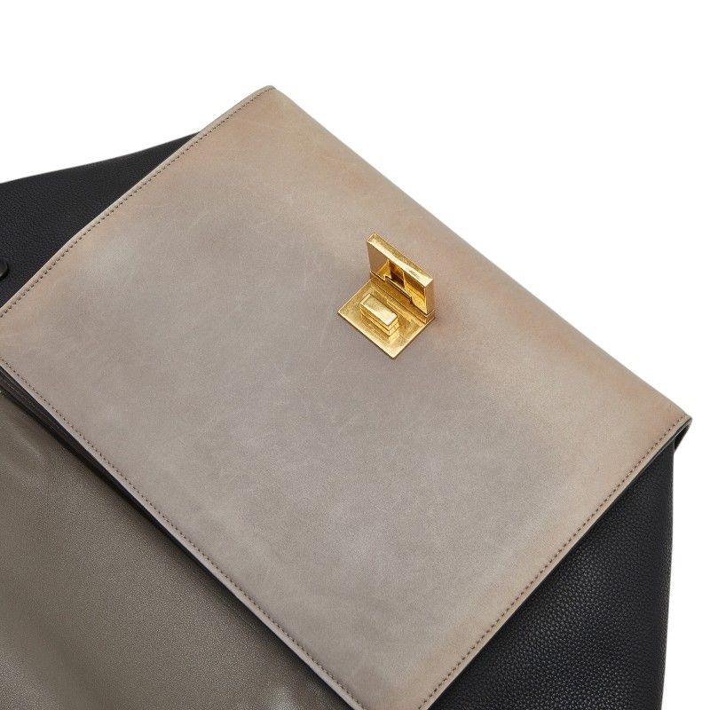 Celine Trapeze Small Tricolor 2-Way Shoulder Bag Beige Black Gray
