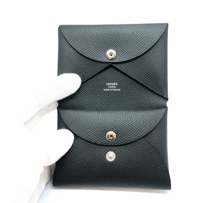 Hermes Calvi Duo Noir Black Epsom Card Case
