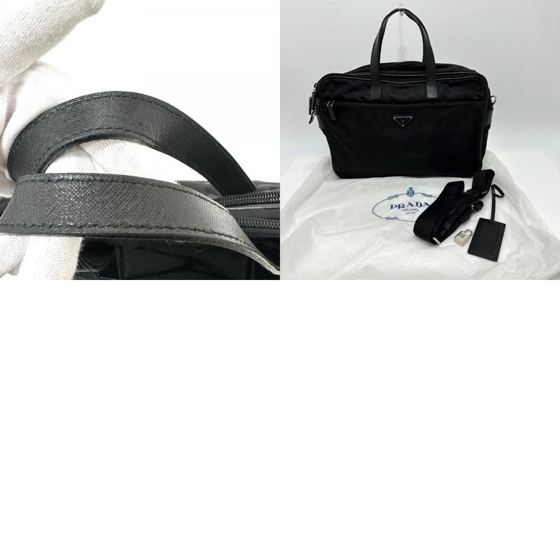 Prada Business Bag Triangle Logo Nylon Leather Black