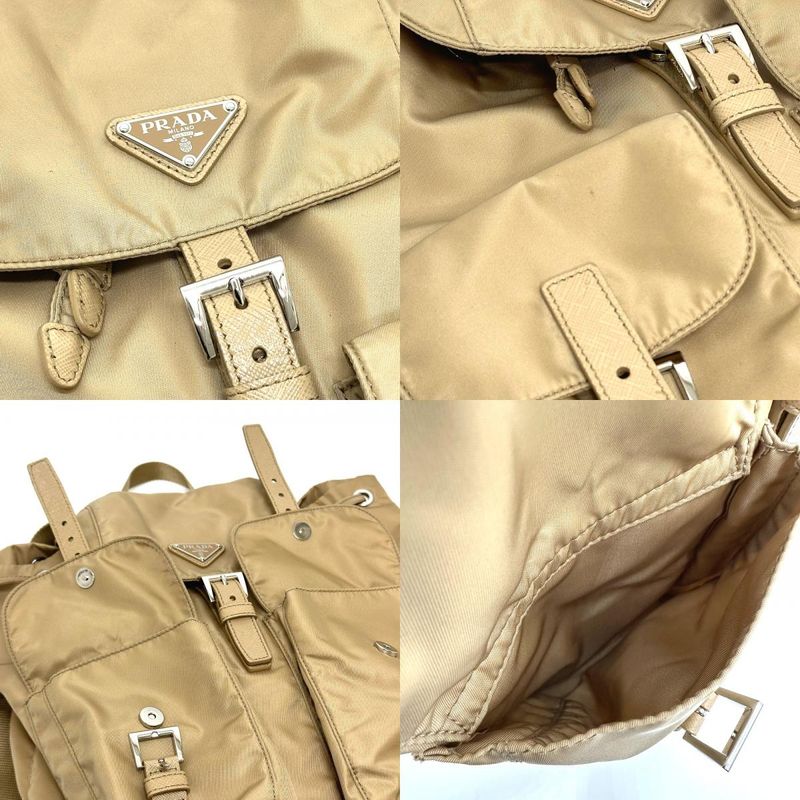 Prada Backpack Triangle Logo Nylon Beige