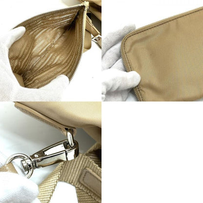 Prada Backpack Triangle Logo Nylon Beige