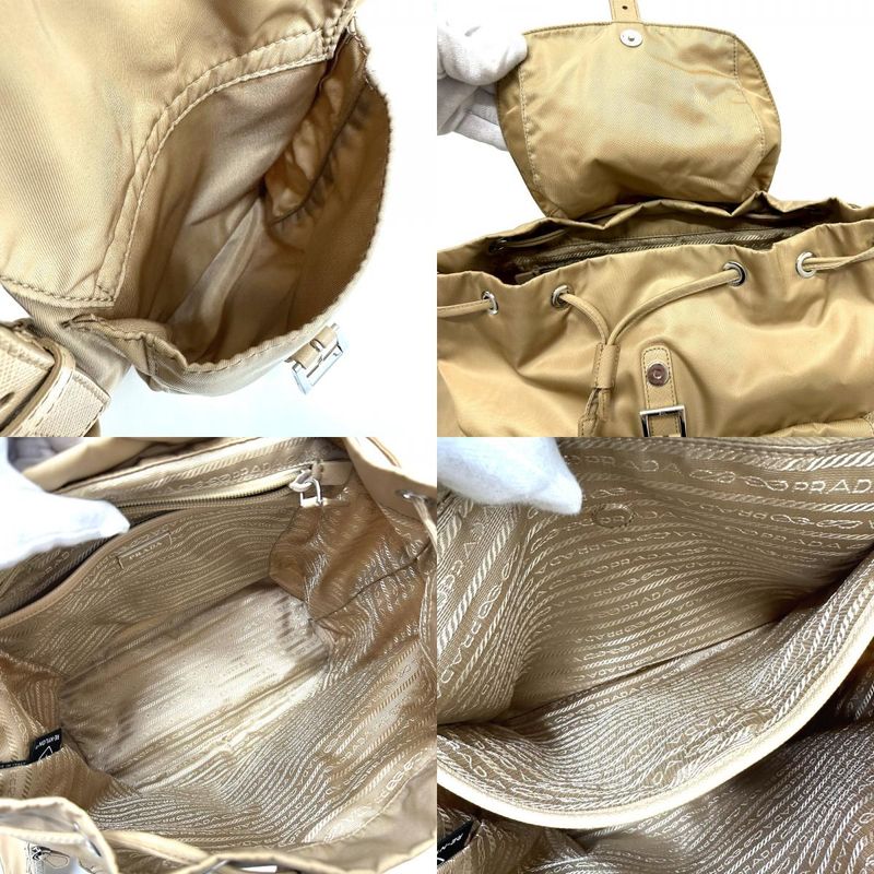 Prada Backpack Triangle Logo Nylon Beige