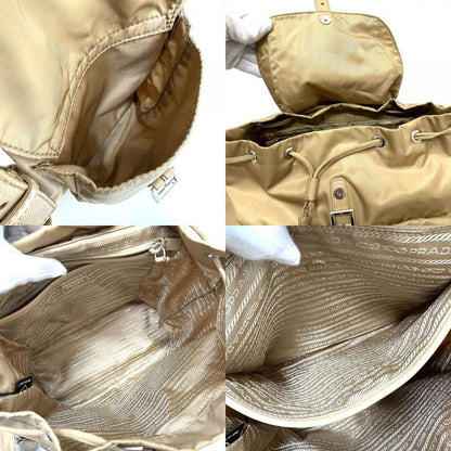 Prada Backpack Triangle Logo Nylon Beige