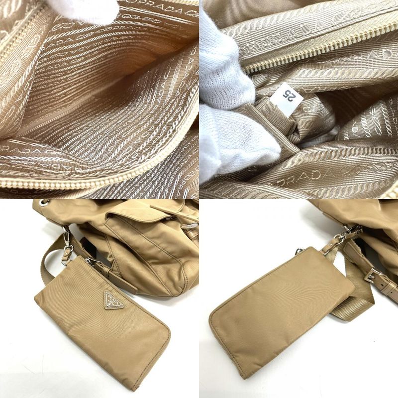 Prada Backpack Triangle Logo Nylon Beige