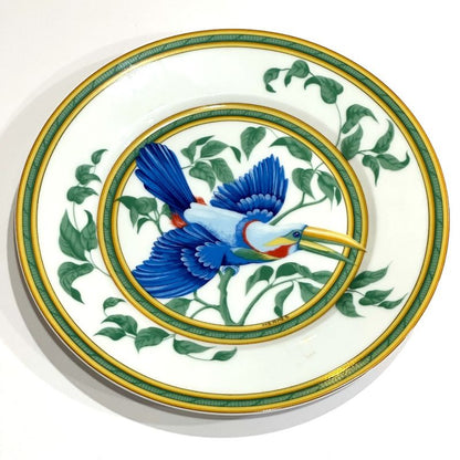 Hermes Dish Tucan Toucan Motif Pottery White Hat X Green